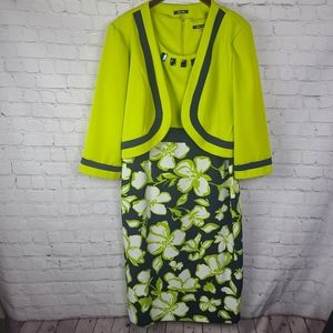 Allen Kay Green and Blue Floral Sleeveless Dress and Striped Bolero  Sz …